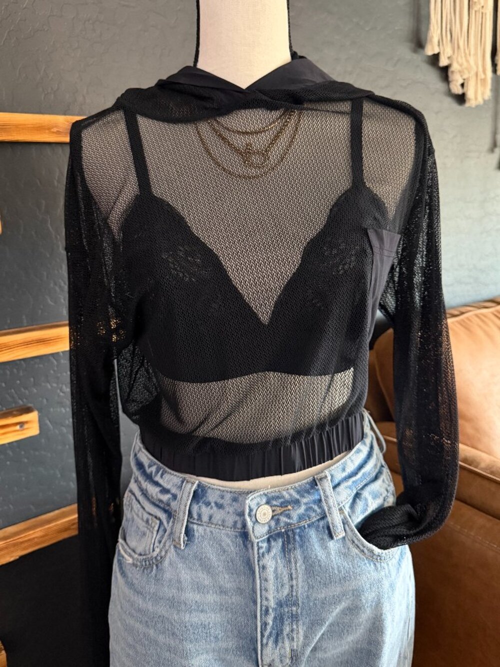 Mono B Mesh Cropped Hoodie
